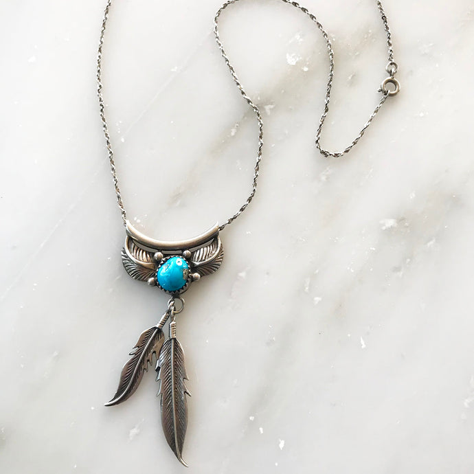 Vintage Silver Turquoise Wing Necklace