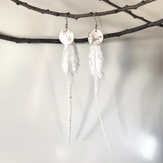 Snow White Feather Shell Earrings