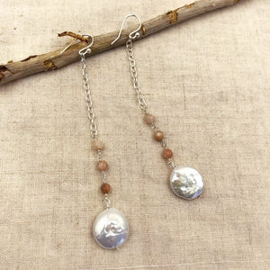 Full Moon Drop Earring with Pearl pendant