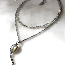 Collier double chaîne pierre de lune et perle