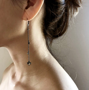 Black Pyrite Stone Cross  Earrings