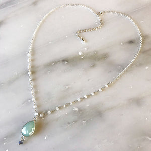 Aqua Chalcedony Necklace With Moonstone Rosary Chain